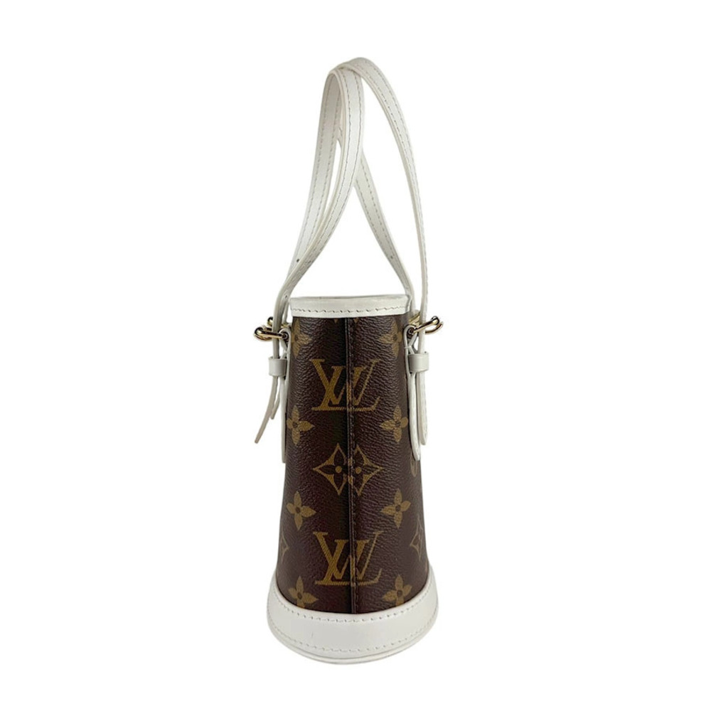 Louis Vuitton Bag 2way Monogram Shoulder Leather Bucket White Brown